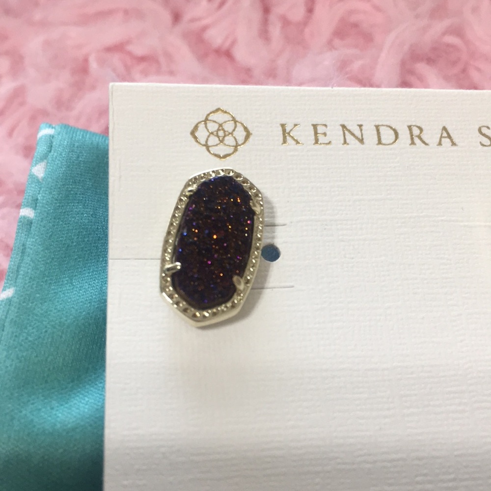Kendra Scott Ellie Gold Stud Earrings, Dark Drusy. - Picture 4 of 4